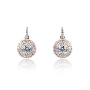 Pair of silver diamond earrings isolated on white background